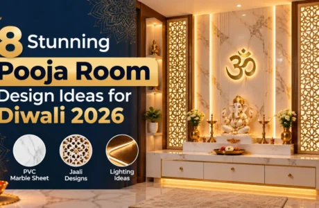 8 stunning pooja room design ideas for Diwali 2026 with PVC marble sheet, jaali and lighting