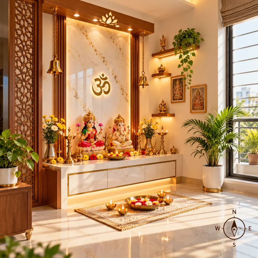 Pooja room in the northeast direction as per Vastu with compass